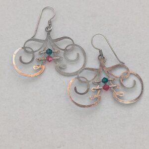 Vintage Unique Artisan Sterling Silver Dangle Earrings